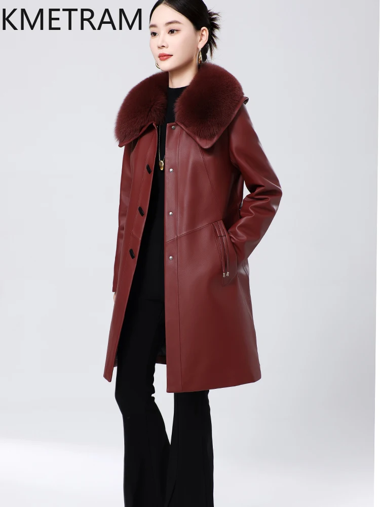 White Duck Down Coats Women 100% Sheepskin Burgundy Puffer Jacket Woman Winter Fox Fur Collar Coat Ladies Clothes 2025 пуховик