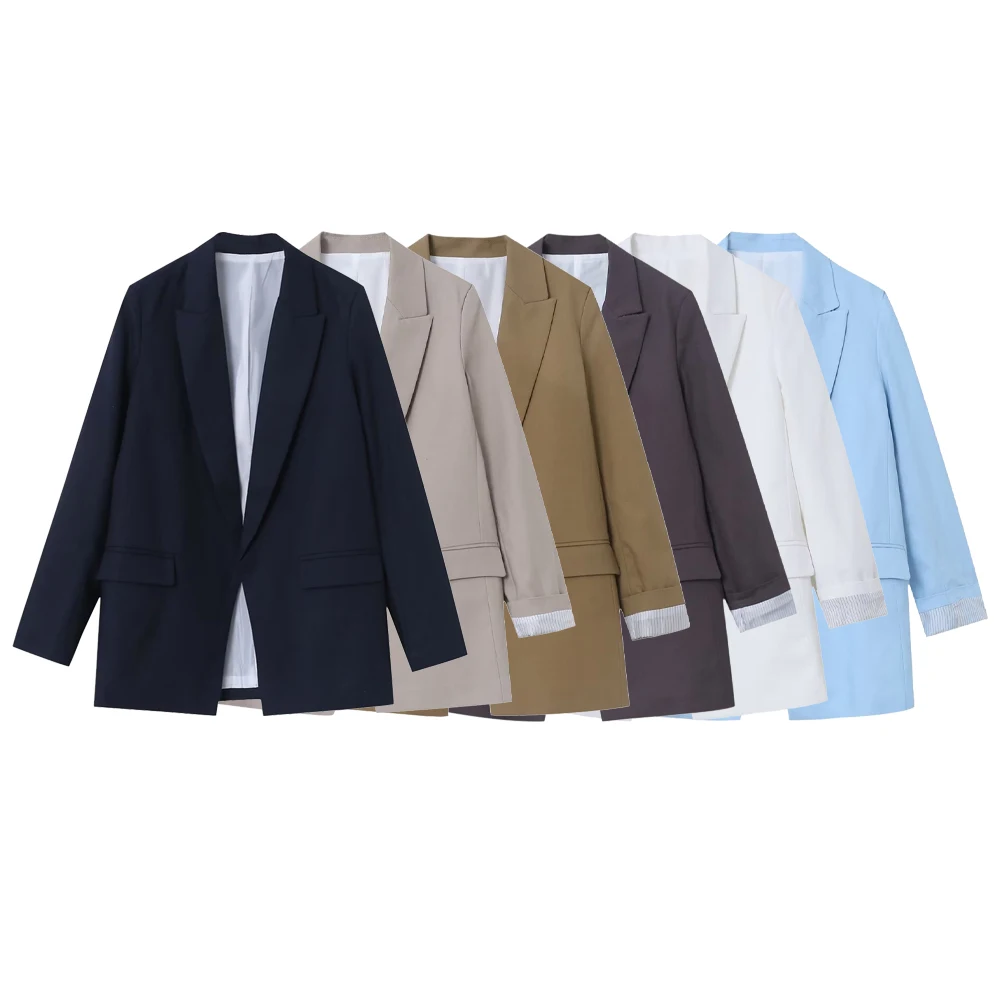 

Autumn New Product Women's Casual Collar Open Collar Curled Edge Long Sleeve Loose Printed Cuff Suit Coat