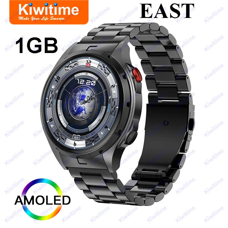 2024 KIWITIME EAST Luxury Men Smart Watch AMOLED 1GB Memory Music Sports Fitness Bracelet Heart Rate Monitor Business Smartwatch