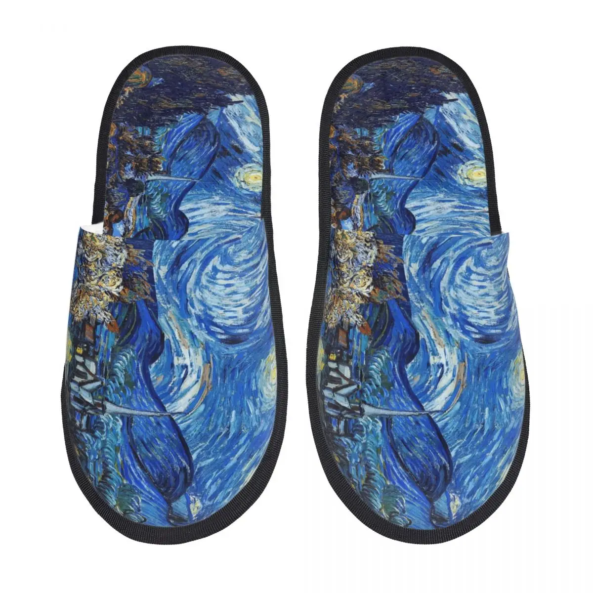 Custom Starry Night Van Gogh House Slippers Women Comfy Memory Foam Slip On Bedroom Slipper Shoes