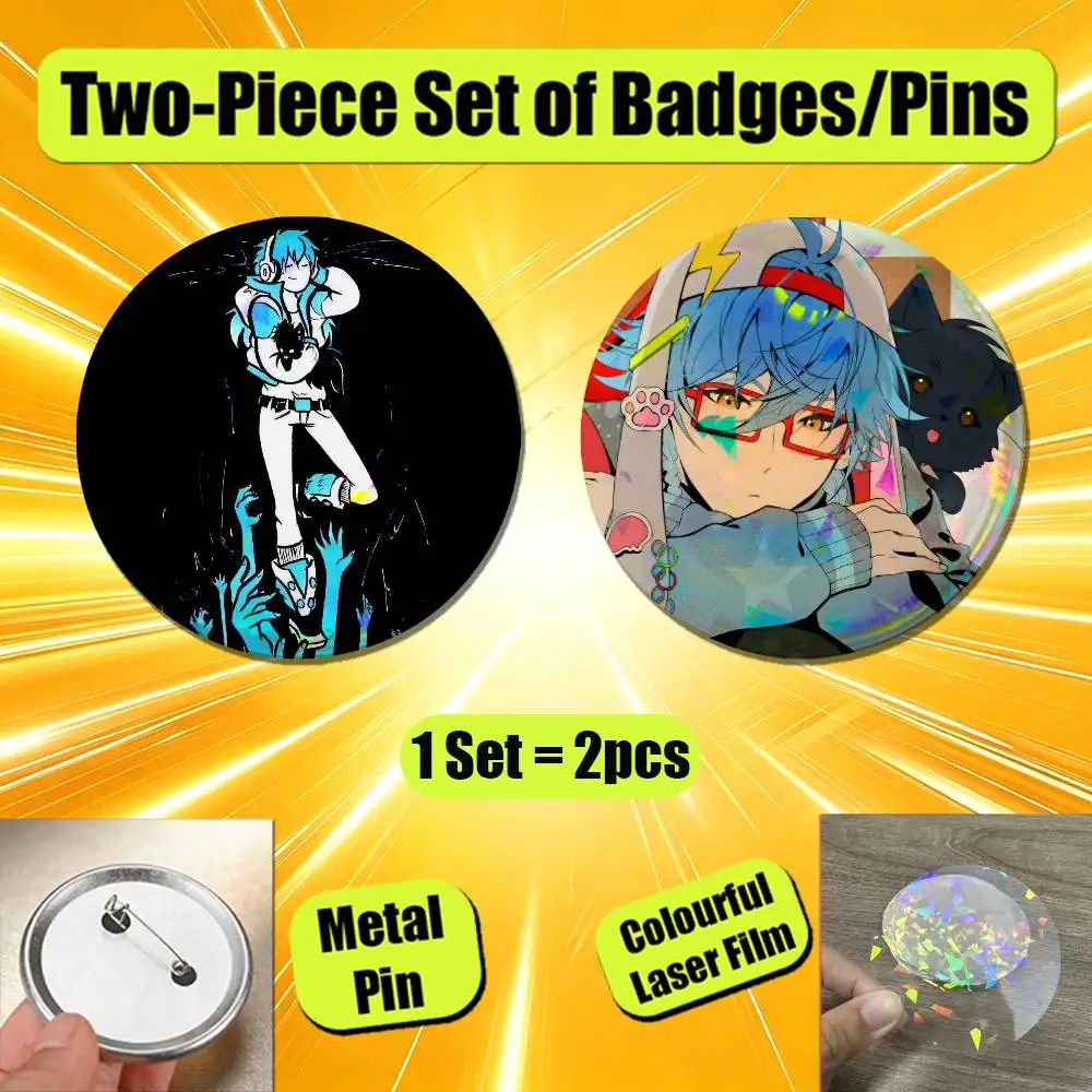 Pin Insignia 2 Pcs Set Round Button Emblem Laser Film Cosplay 25mm Custom For Aoba Seragaki Dramatical Murder Badge