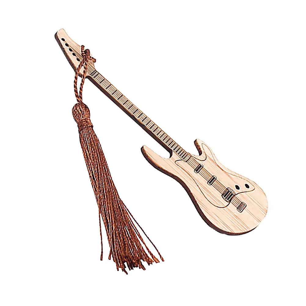 Guitar Shape Bookmark Book Mark Page Marker for Readers Students Gift Decoration Bamboo Bookmark