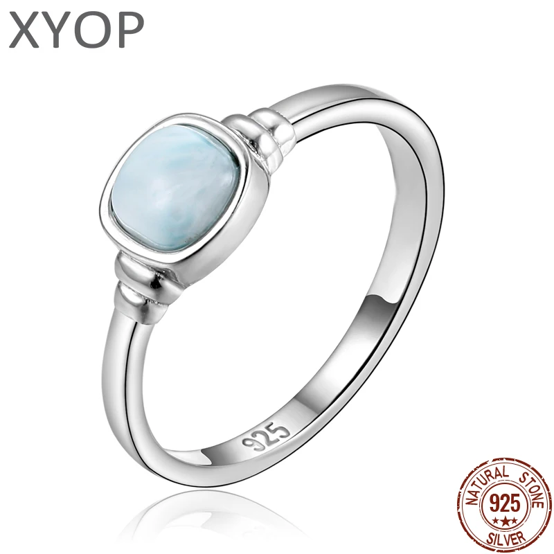 

XYOP's 2025 Larimar Small Square Minimalist Ring 925 Silver Fashionable Jewelry Piece