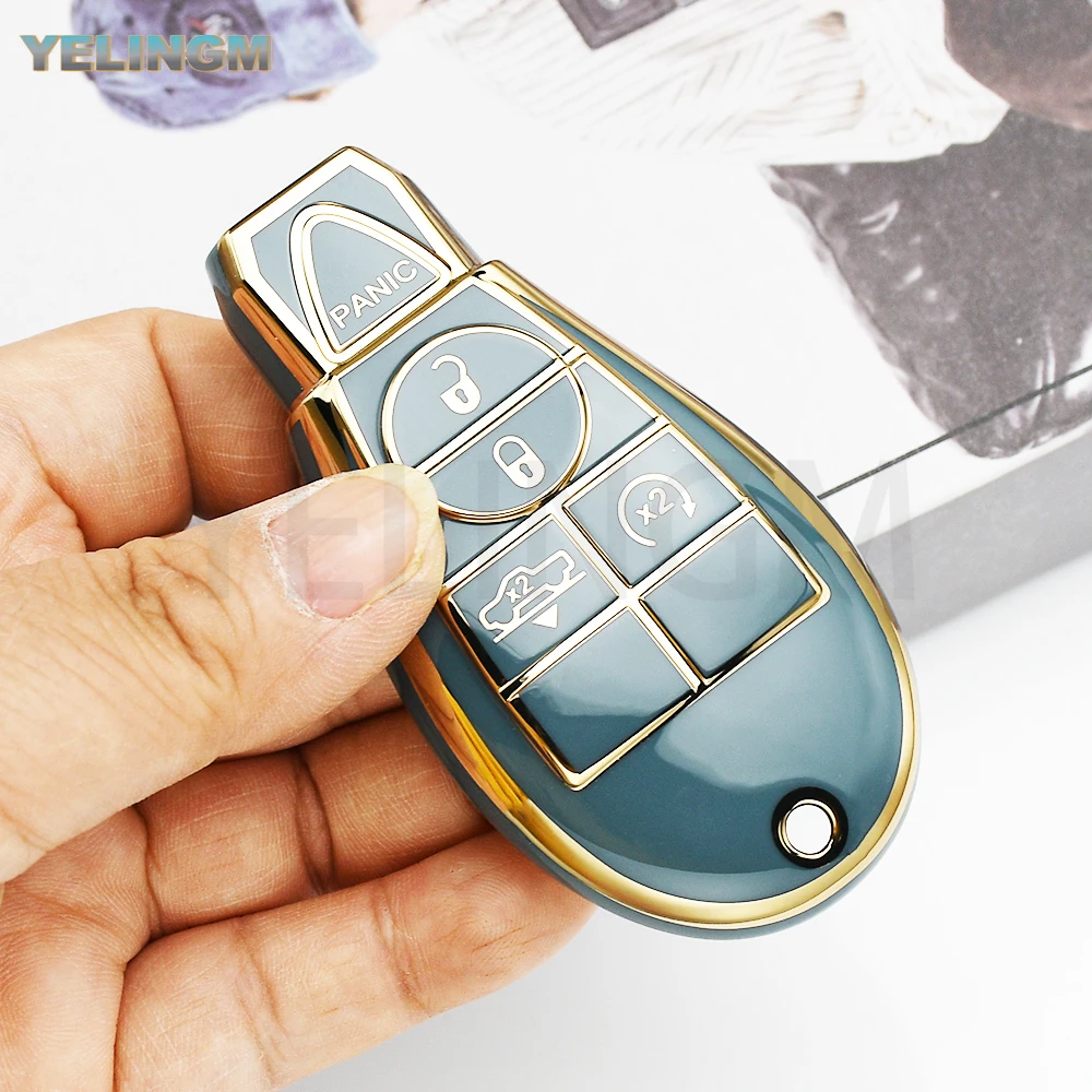 TPU 5-Tasten Autoschlüssel-Schutzhülle für Fiat Chrysler 300 Dodge JCUV Ddart Jeep Grand Cherokee Compass Patriot Schlüsselanhänger
