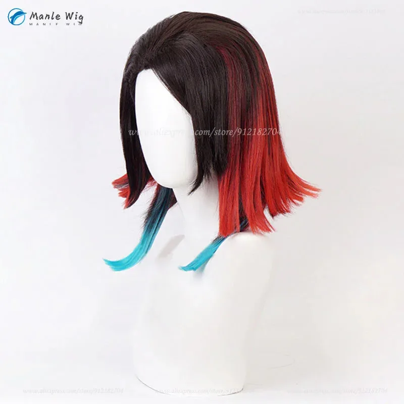 Qq681anime enmu cosplay curto vermelho preto azul sonho perucas resistentes ao calor cabelo sintético festa de halloween feminino + peruca grátis c