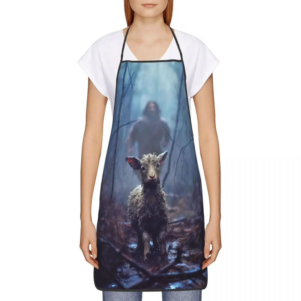 Custom Jesus Rescues Lost Lamb Funny Apron Men Women Adult Unisex Kitchen Chef Bib Tablier Cuisine Cooking Baking Gardening