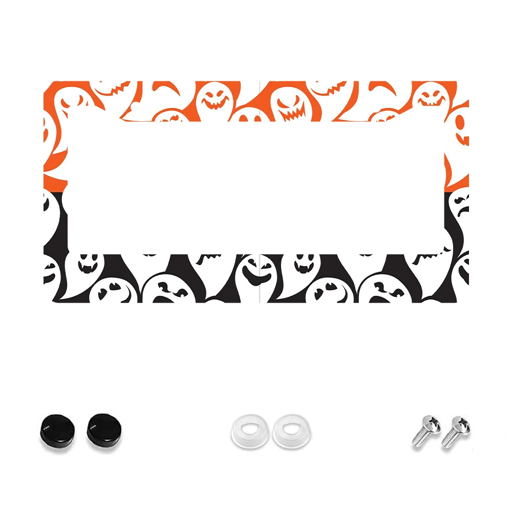 

1pc Orange and Black Ghost Pattern 2-Hole License Plate Frame, Aluminum Material, 6x12 Inches, with Screw Kit, Retro Novelty Ca