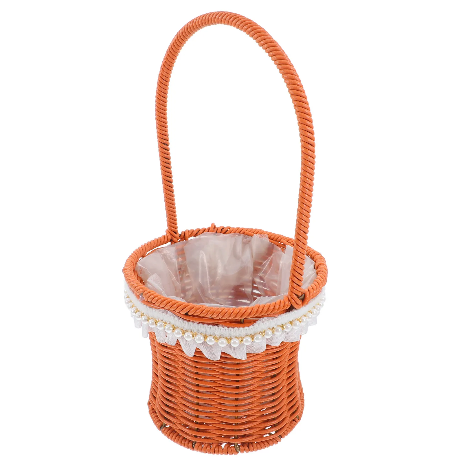 Handwoven Rattan Flower Basket Stylish Handle Multipurpose Picnic Storage Gardening Wedding Decor Basket Waterproof Interior