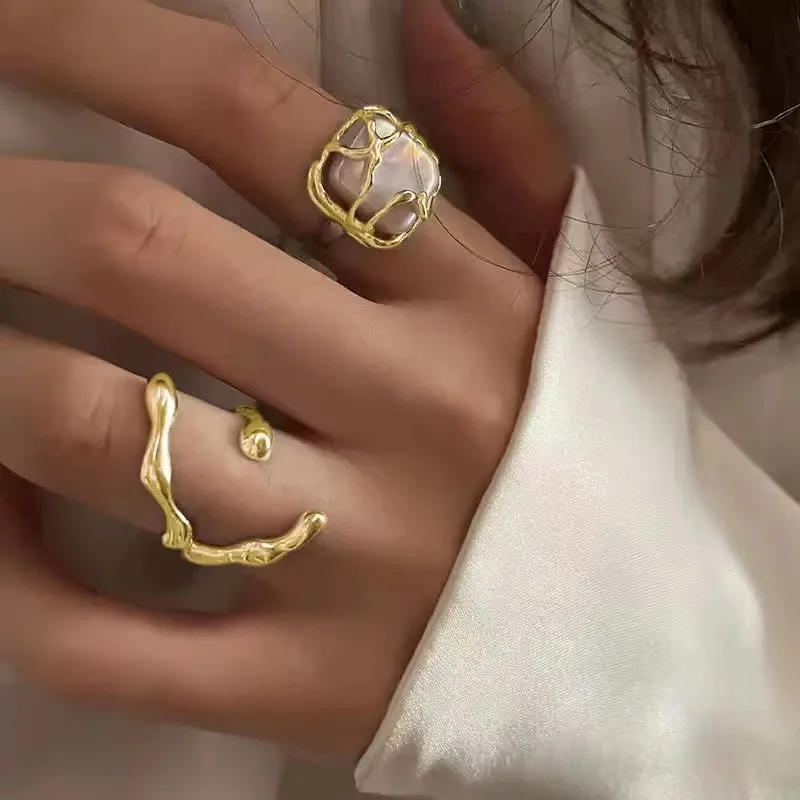 2PCS Fashion Classic Style Geometric Imitation Pearl Irregular Ring Set For Women, For Female Teenagers Personality Cool daily P
