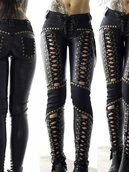 

Sexy Pure Color Faux Leather Pencil Pants Women's Trousers Belted Slim Fit Base Layer Pants Spring 2026 Neutral Style