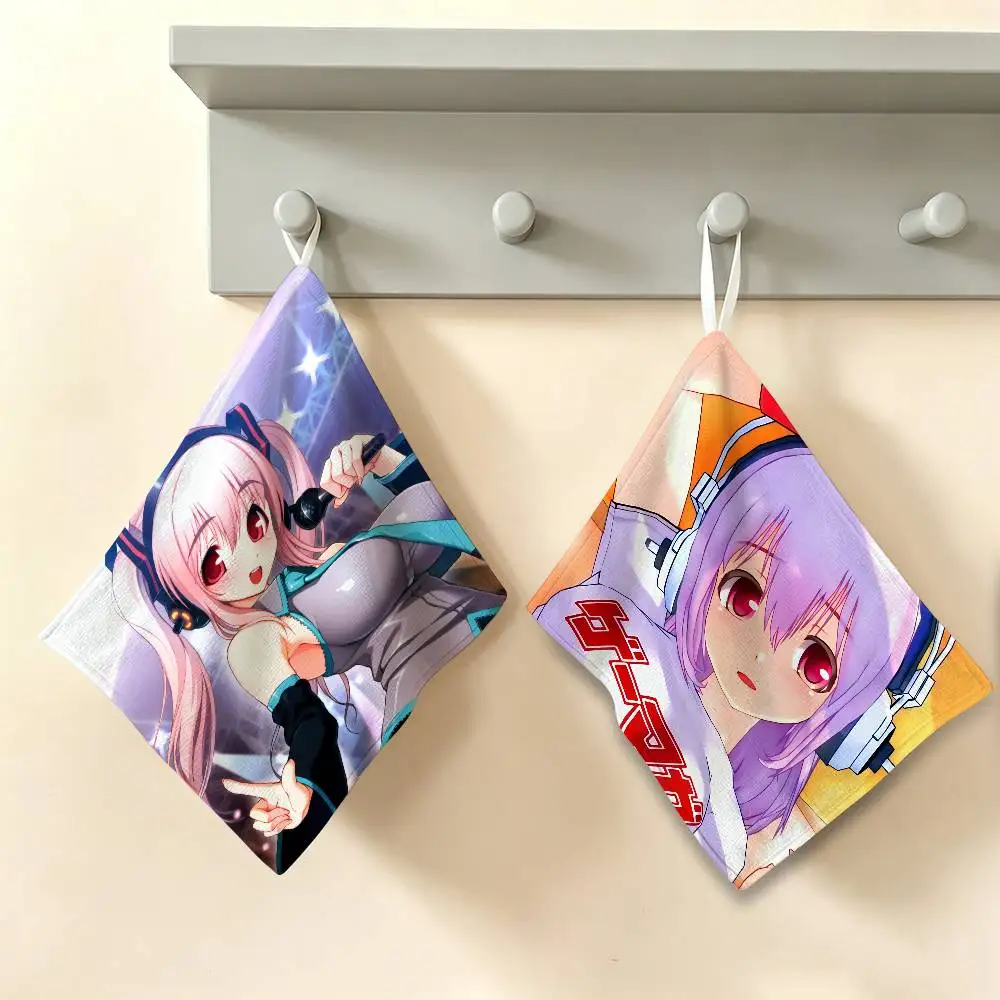 SUPER SONICO Anime Soft Polyester Cotton Towel, Hanging Kitchen Style Hand Wiping Cloth for Restaurant Home