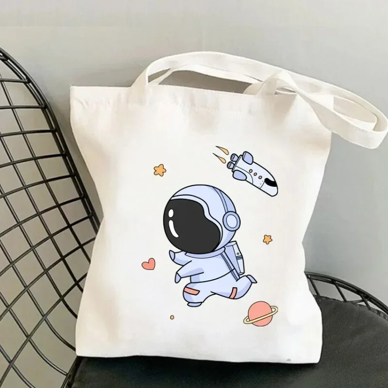 Personality Japanese Cartoon Astronaut Printed Couple Portable Shoulder Bag Student Large-capacity Bag Canvas Bag