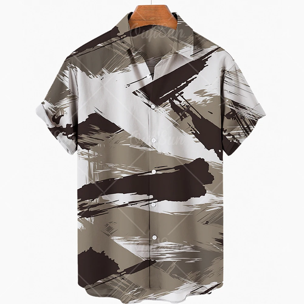 

2022 Men's Short Sleeve Shirt Oil Painting Beach Hawaiian Shirt Single Breasted Lapel Oversized Clothes