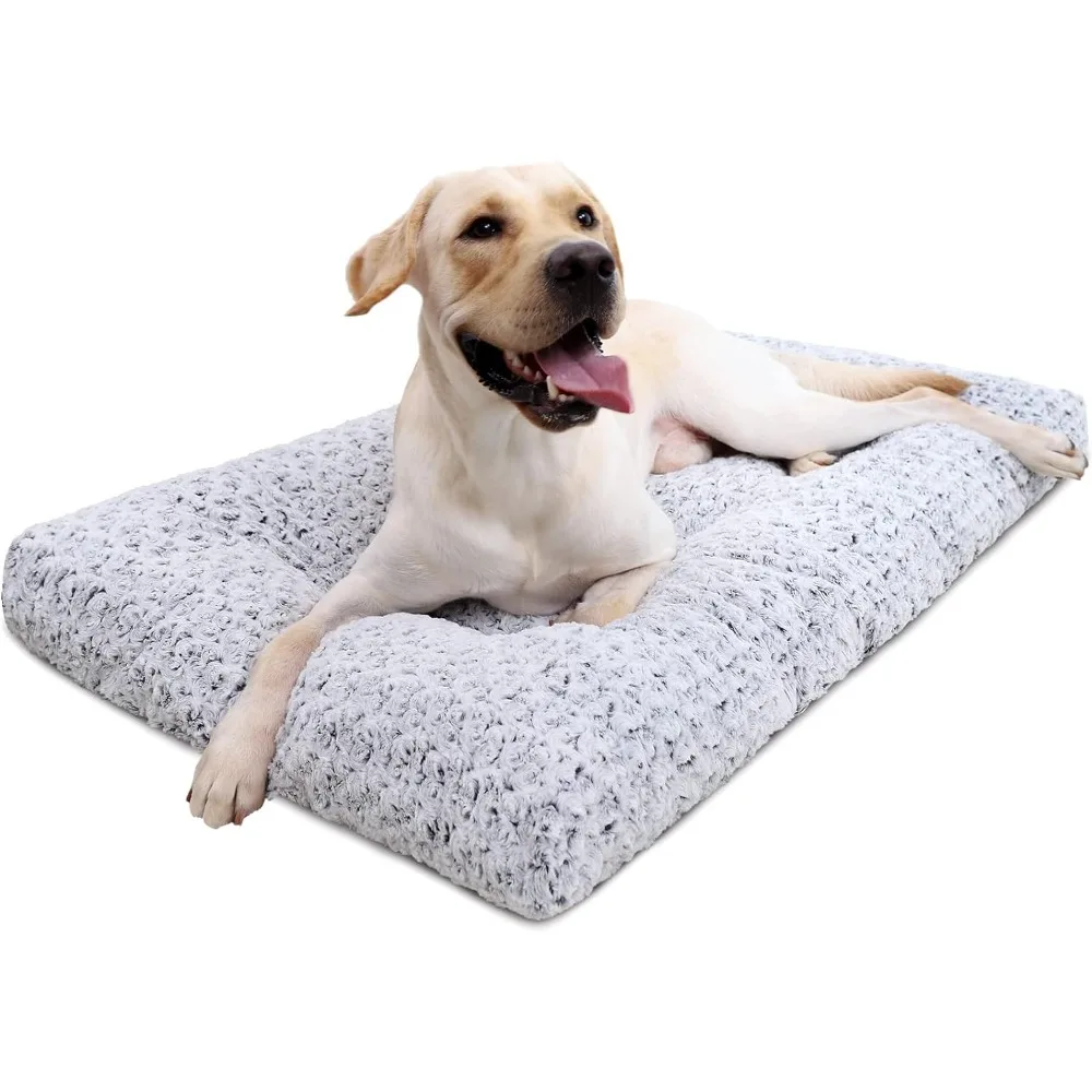 Washable Dog Bed Deluxe Plush Dog Crate Beds Fulffy Comfy Kennel Pad Anti-Slip Pet Sleeping Mat for Large, Jumbo,