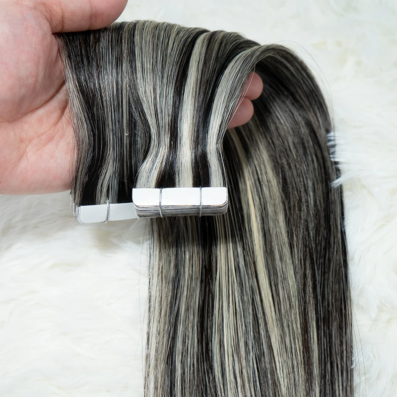 Tape in Hair Extensions 100% Real Human Hair Invisible for Women Straight Piano Color Bundles Human Hair Ombre Wigs for Salon