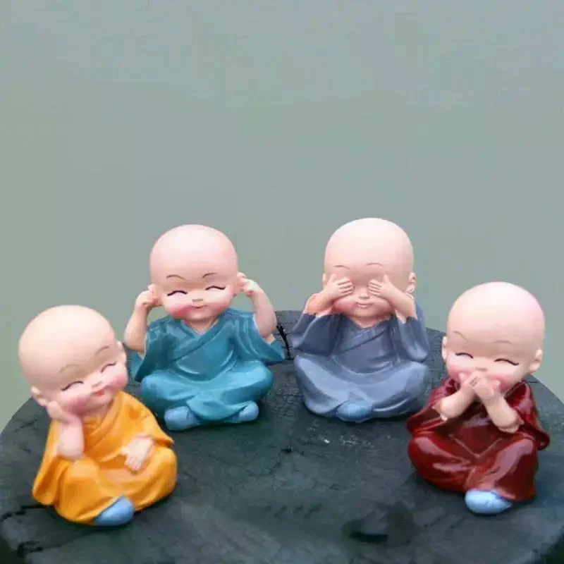 4Pcs Lovely Resin Monk Crafts Dolls Creative Handmade Mini Statues for Kids Room Decor Children's Day Gift