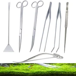Herramientas de acero inoxidable para plantas de acuario, pinzas de limpieza de tanques, tijeras de Acuario, Herramientas de limpieza de acuarios