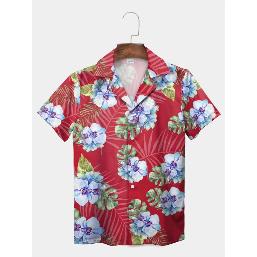 Hawaiian Shirt Tropical Plant Leaves Palm Tree Leaves Casual Shirt Summer Vacation Men's Shirt Men's Shirts Men's Short Sleeve