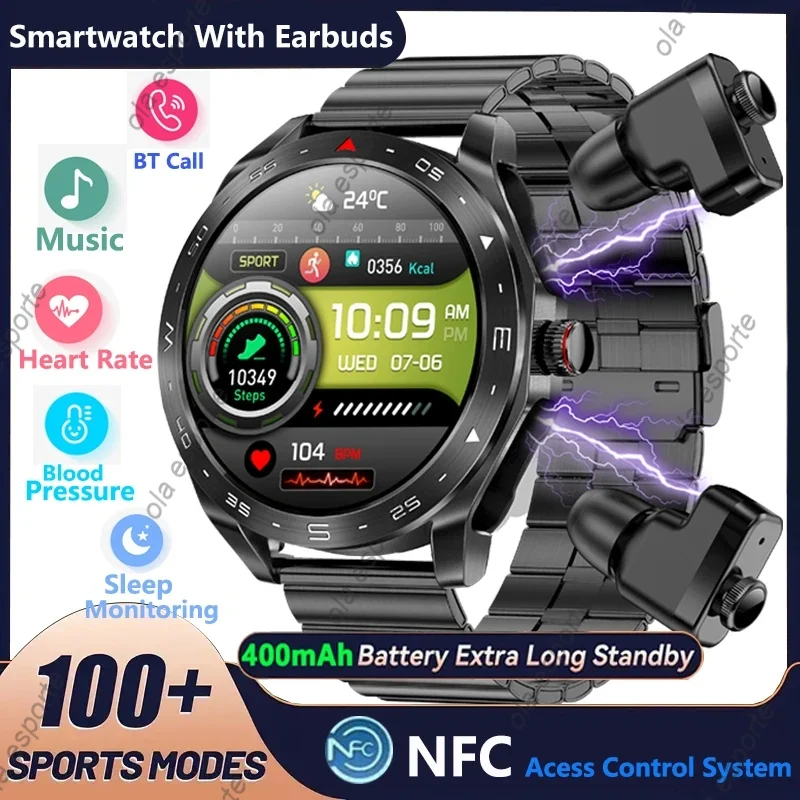 남녀공용 NFC 블루투스 통화 건강 모니터링 이어폰 스마트 워치, 화웨이, 샤오미, 안드로이드, IOS, 애플 폰용, 3 인 1 업그레이드, 신제품