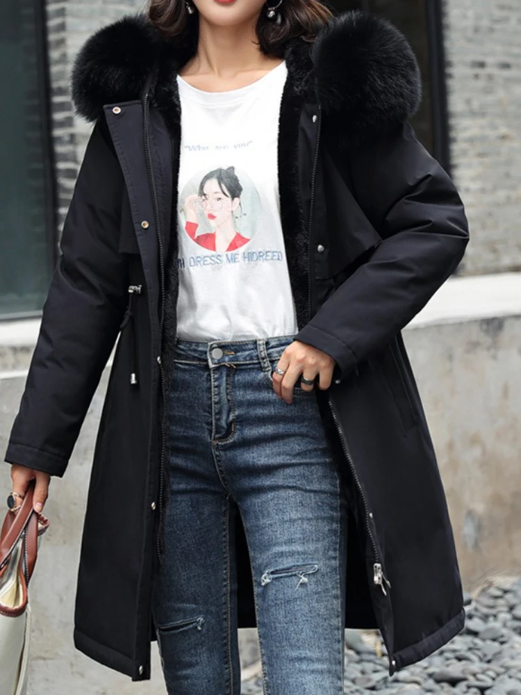 

Новая зимняя куртка, женская парка, длинное пальто, куртка с капюшоном и шерстяной подкладкой, толстая теплая зимняя одежда, стеганая парка