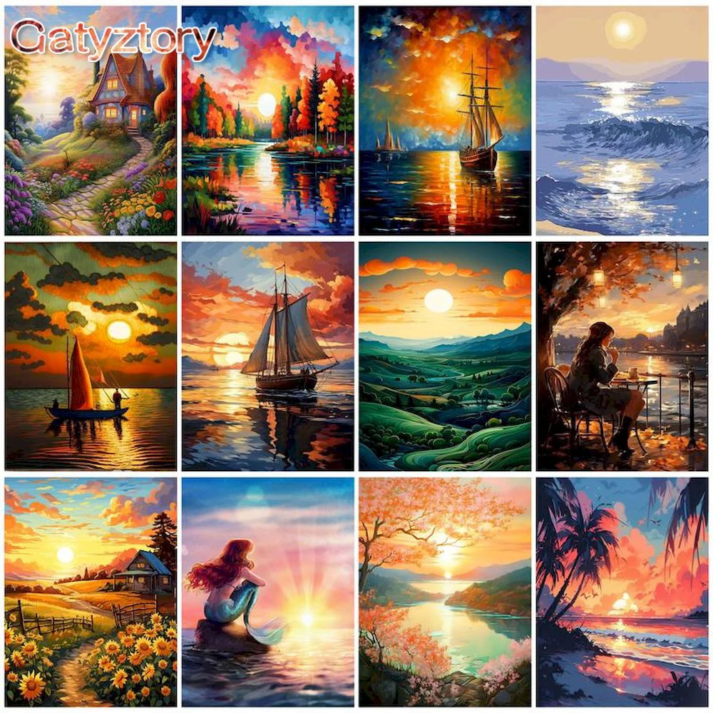 

CHENISTORY Painting By Numbers Sunset Landscape Picture Of Coloring By Numbers For Adults Acrylic Paints DIY Kits On Canvas Deco