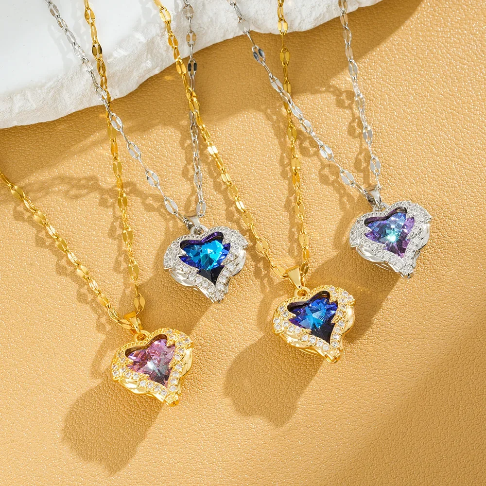 한국 버전의 라이트 럭셔리 베스트 프렌드 쇄골 체인, 바다 하트가 있는 눈부신 티타늄 스틸 목걸이