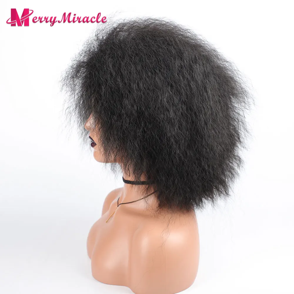 Short Fluffy Straight Synthetic Wig for Black Women Kinky Straight Hair Natural Color Afro Wigs for Women