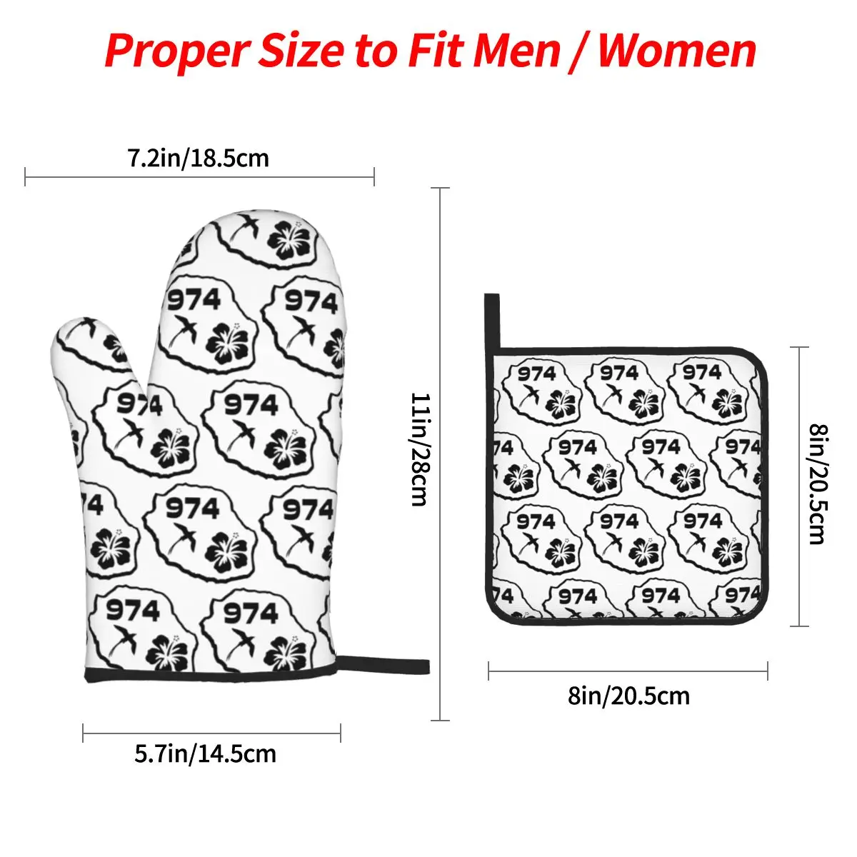 974 Reunion Island Oven Mitts and Pot Holder Sets of 4 for Baking Kitchen Cooking Grilling Resistant Non-Slip Gloves