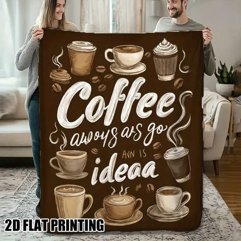 

Coffee Lover Quote Throw Blanket, Soft Cozy Flannel Blanket for Couch Sofa Bed, Café & Barista Gift