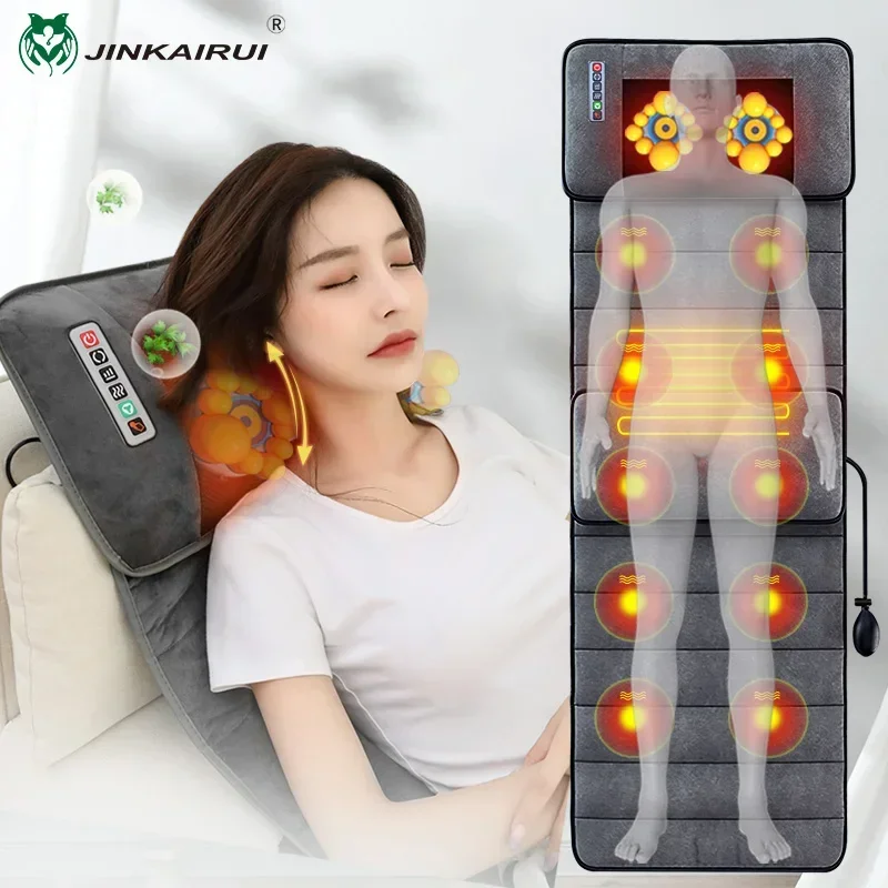 Jinkairui Electric Massage Mattress Full Body Kneading Vibrating Heating For Lumbar Neck Back Relief  Home Office Health Care