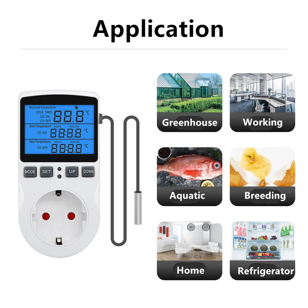 KT3100 Timer Socket Digital Thermostat 220V Temperature Controller Socket Outlet Switch Sensor Probe Heating Cooling Backlight