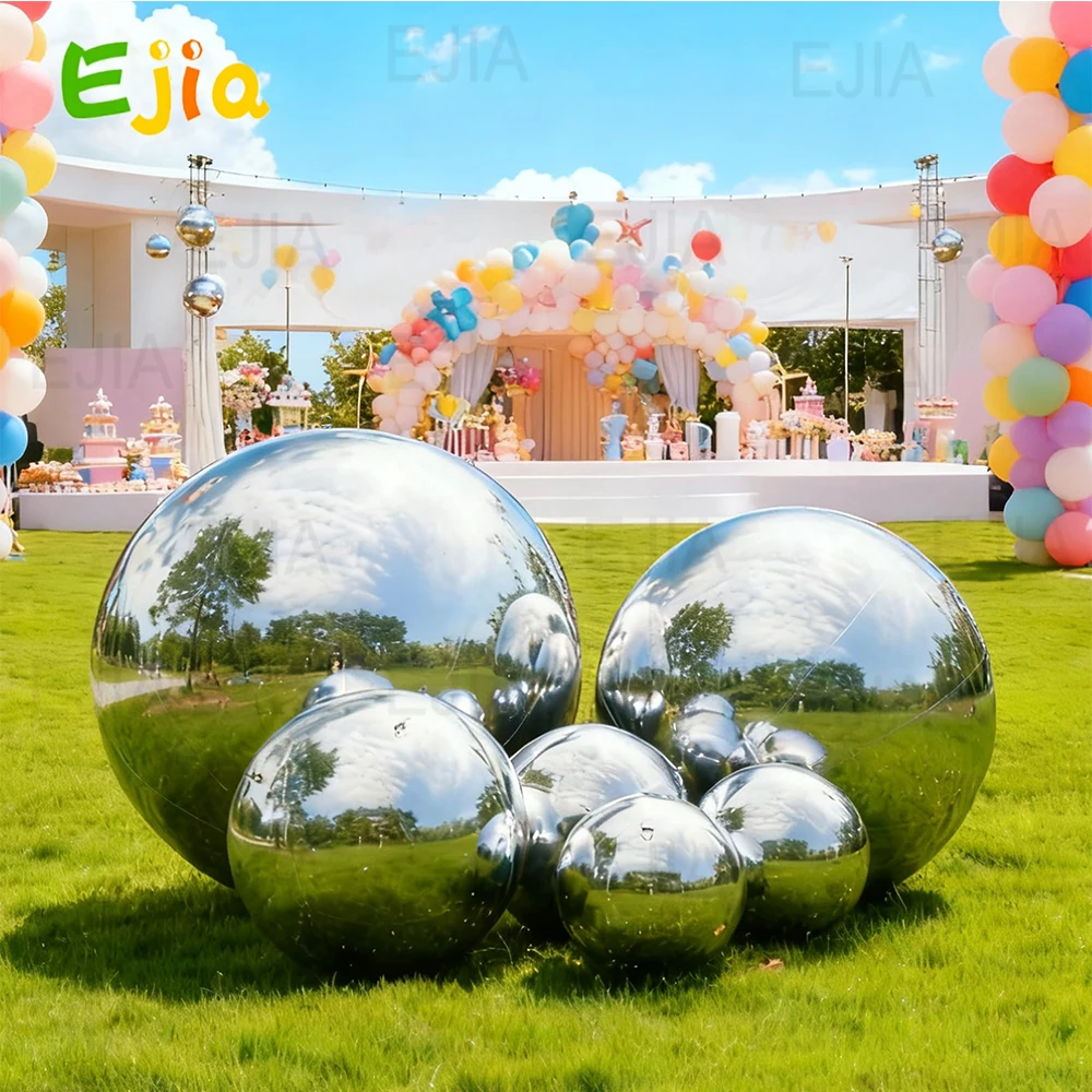 

Inflatable Mirror Balls Set-6pcs Shiny Silver Airtight Giant Mirror Balloon Hanging PVC Sealed Sphere Ball For Party Decoration