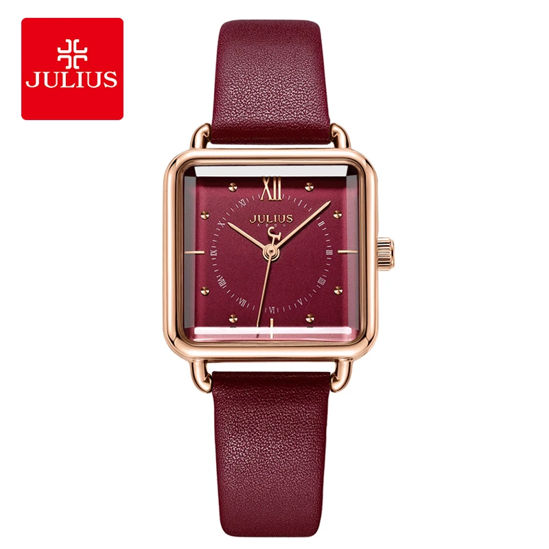 Julius Wine Red Square Retro Designer Watch Original Top Quality Fashion Women Dress Whatch JA-1123
