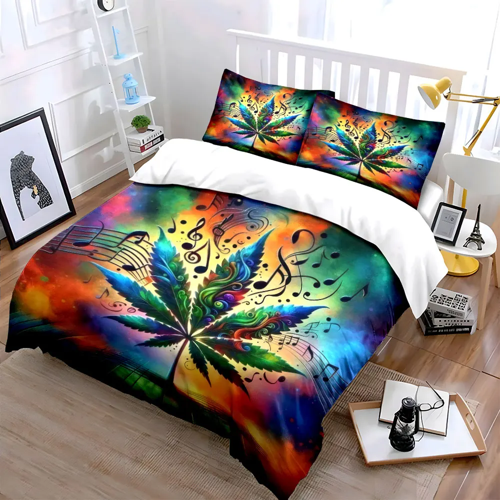 Psychedelic Leaf Music Set Multiple sizes kid's and adults' bedroom Exquisite 3PC bedding set, gift
