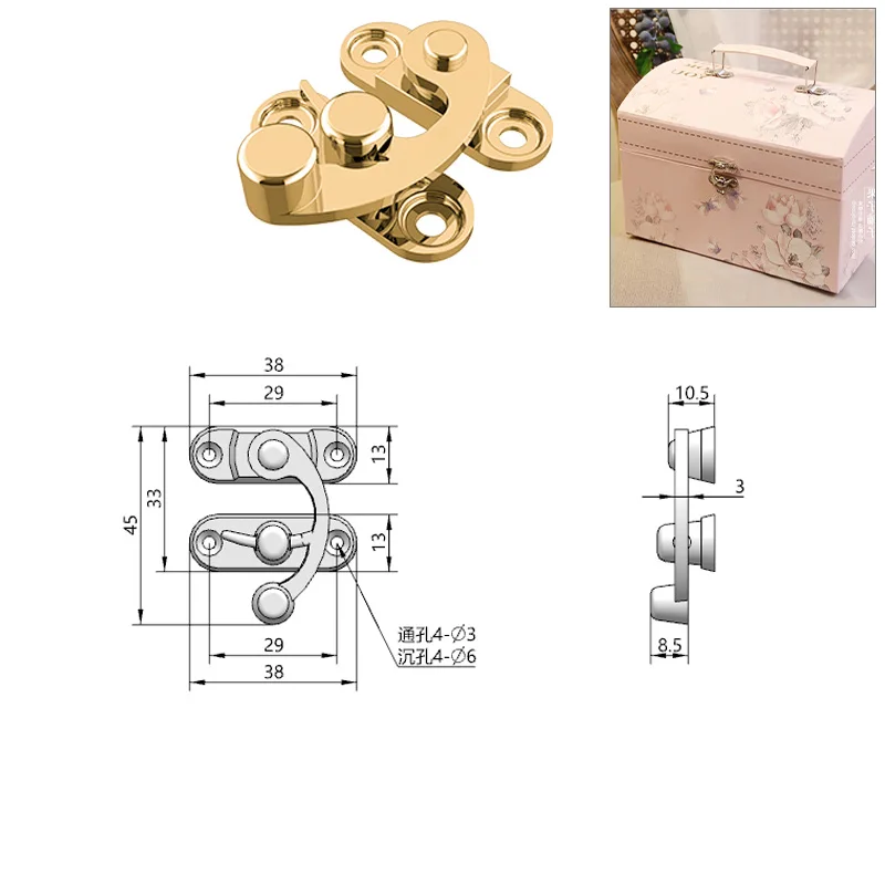 Boucle corne crochet serrure emballage cadeau boîte en bois boîte boucle rétro boucle Antique accessoires boucle fixe boucle boucle boucle