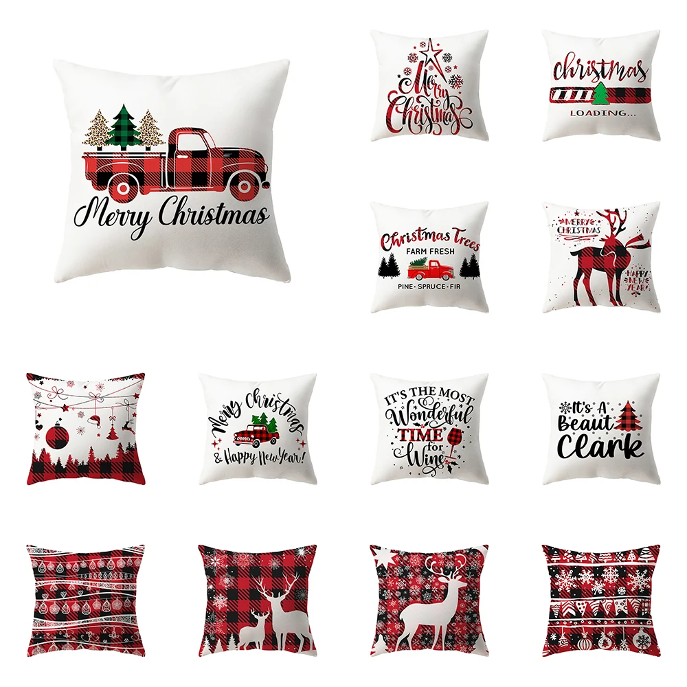 

Christmas Theme Elk Print Pattern Polyester Cushion Cover Home Living Room Sofa Decoration Square Pillow