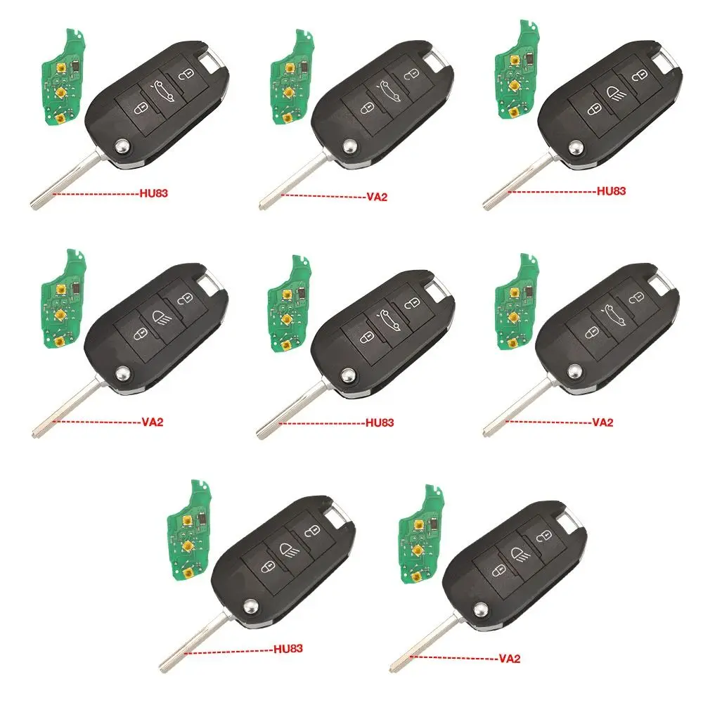 

3-кнопочный автомобильный дистанционный ключ 433 МГц, необрезанный VA2 HU83, брелок с лезвием ID46 с чипом для Peugeot 208 2008 308 508/Citroen C3 C4 C5