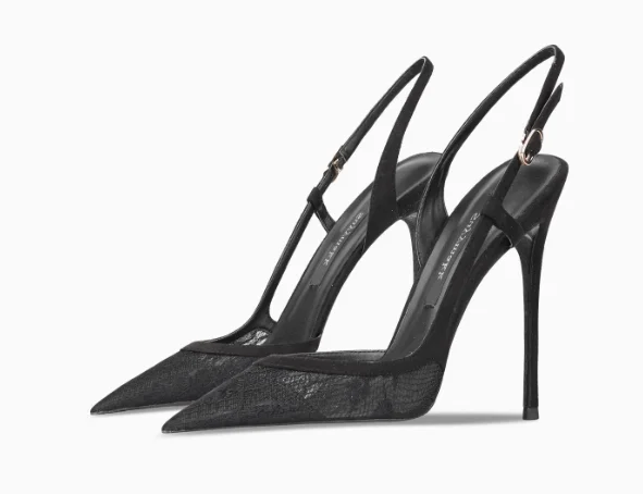 Rose red satin back tripe buckle sandals for women's new style slim heel and sexy European and American style single shoes