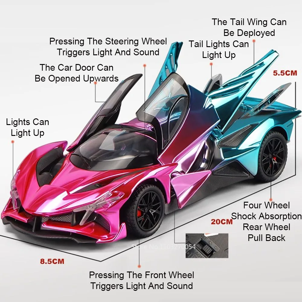 1:24 Apollo EVO IE Alloy Model Diecast Toys Car Ornament Sound Light Pull Back Doors Opened Miniature Vehice Kids Friend's Gifts