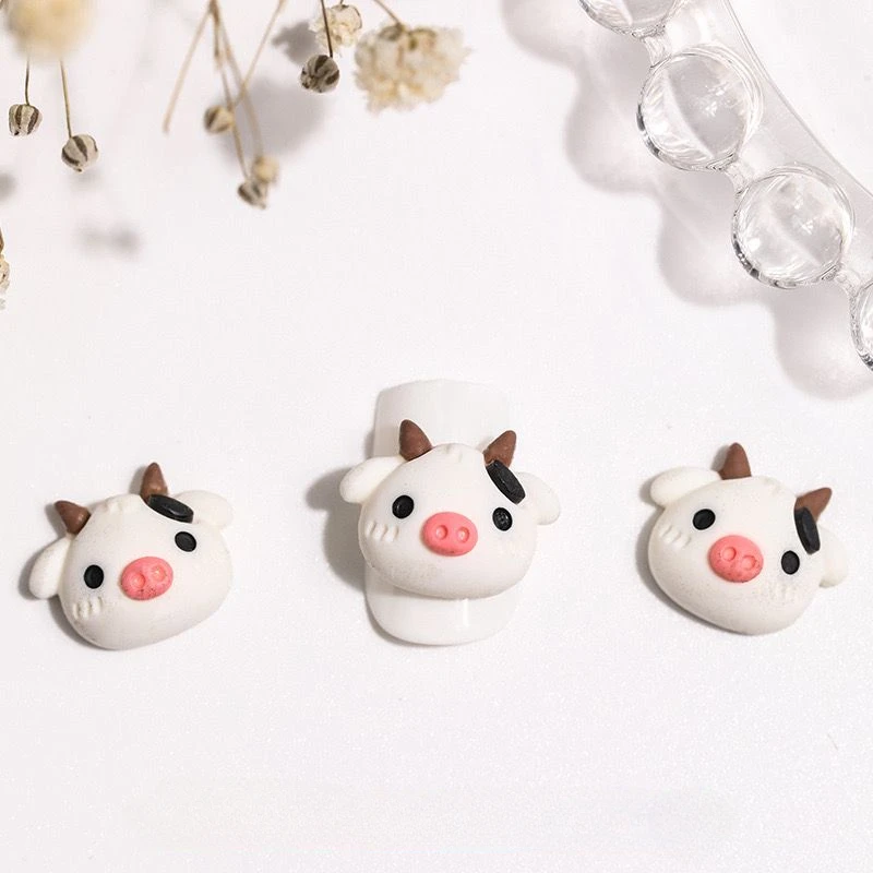 50Pcs Cute White Cow Shaped Nail Resin Charms 12.5x15mm Nail Flatback Kawaii Stones Gems For DIY Summer Decorations