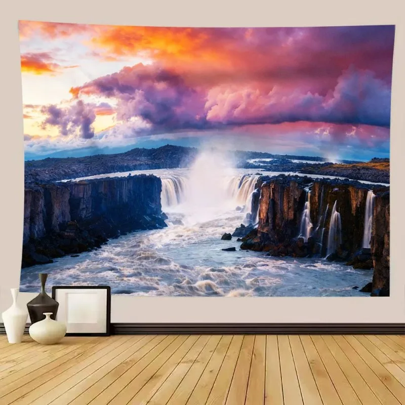 VIKAMA Rocky Cliff Waterfall Tapestry Wild River Nature Landscape Wall Hanging Aesthetic Decor Living Room Bedroom Dorm