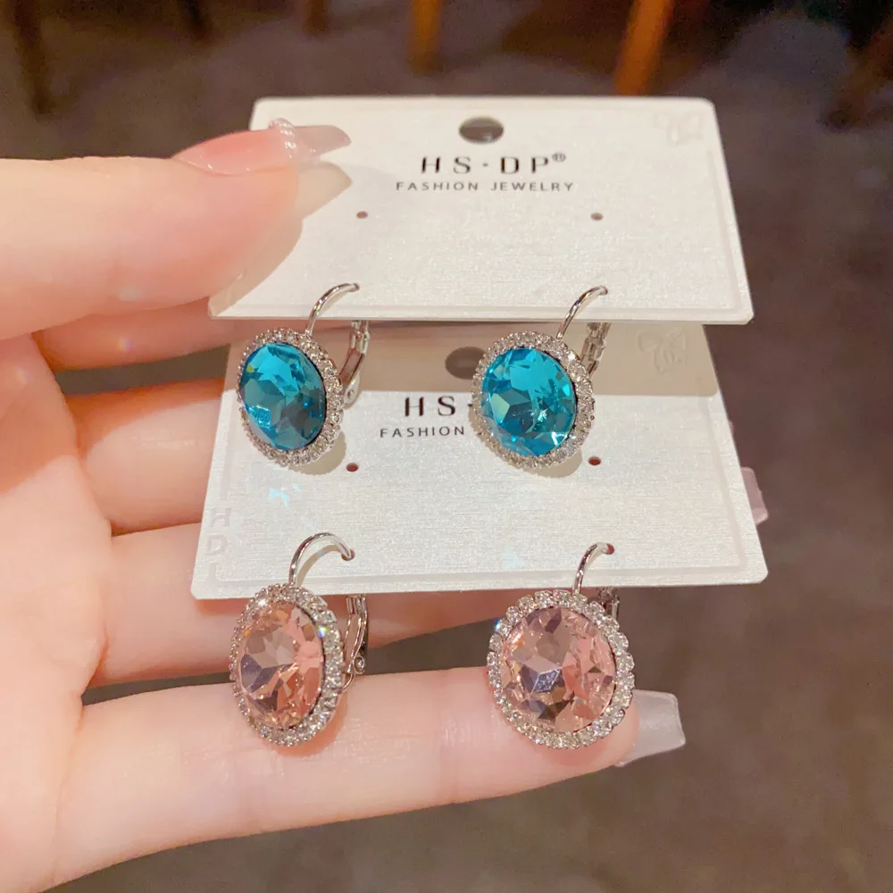 Vintage Oval Cut Crystal Drop Earrings Sparkling Halo Cubic Zirconia Leverback Dangle Pierced Ear Jewelry Gifts For Women