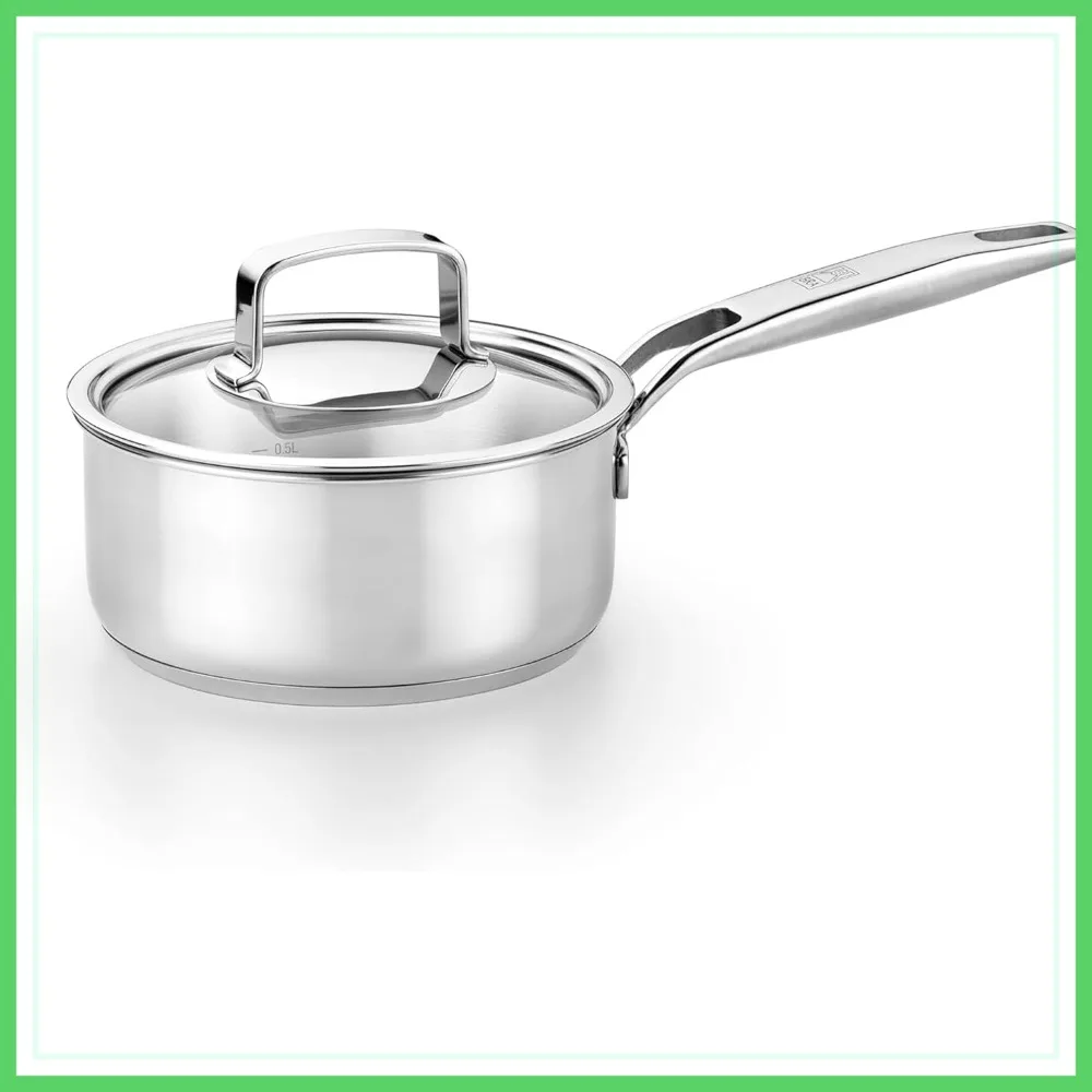 

Stainless Steel Sauce Pot with Glass Lid, 1.2 Quart, Induction & Oven Safe