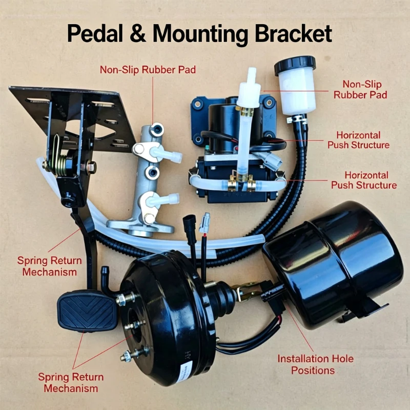 Heavy Load Vacuum Brake Booster Complete Kit Master Cylinder Foot Pedal Assembly for Electric Three Wheeler Four Wheel Car