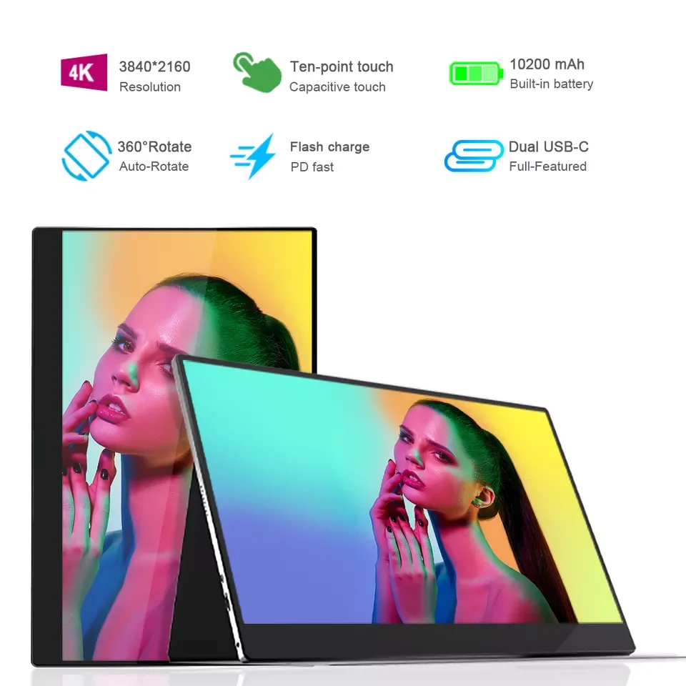 Auto-rotating 45W Fast Charging 15.6 Inch USB Portable Touchscreen Monitor 4K 3840*2160 IPS UHD Portable Extend Gaming Monitor