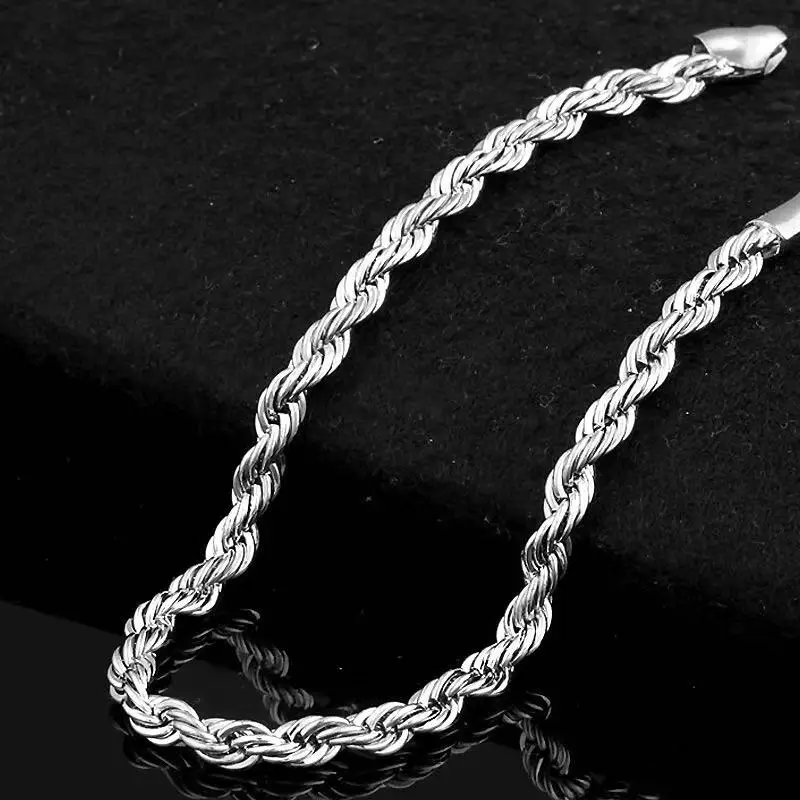 

DOTEFFIL 925 Sterling Silver Chain Exquisite Twisted 3mm/4mm Bracelet Fashion Charm Chain Solid Wedding Cute Simple