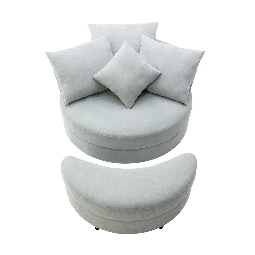 Swivel Home Light Grey Round Sofa With Storage Ottoman Barrel Chairs For Living Room Leisure Couch