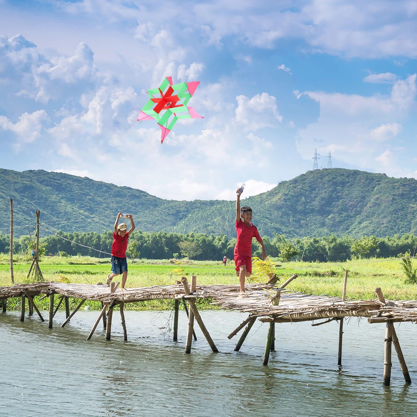 

Plum Blossom Kite Cloth Safe Outdoor Toys Bright Colorful Shape Stereo Fun Creative Family Decoration Hexagonal Kite