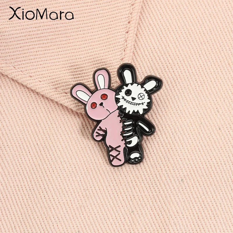 

Pastel Goth Rabbit Enamel Pin Gothic Skeleton Pink Kawaii Rabbit Y2K Animal Brooch Lapel Backpack Badge Jewelry Gift for Friends