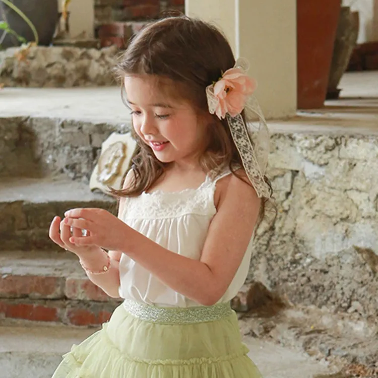 2025 Summer Korean Children's Clothing Children's Girls Foreign Style Cotton Edge Sling Vest Spot Casual